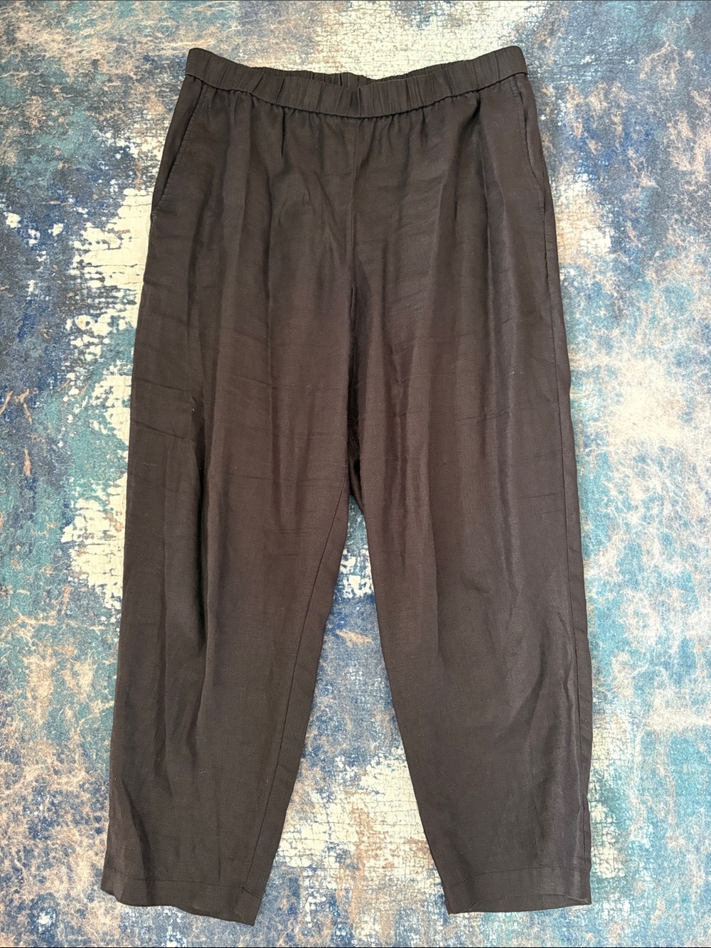 Eileen Fisher Black Organic Linen Lantern Pants Size L